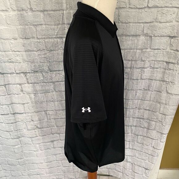 Under Armour green label men 2XL loose fit heat gear 3 button stripe polo black - Picture 4 of 8